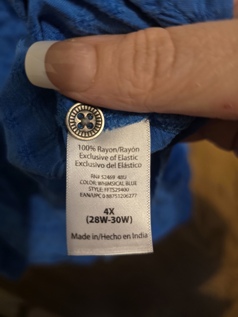 Terra & Sky Royal Blue Button-Front Peasant Blouse - Picture 4 of 6